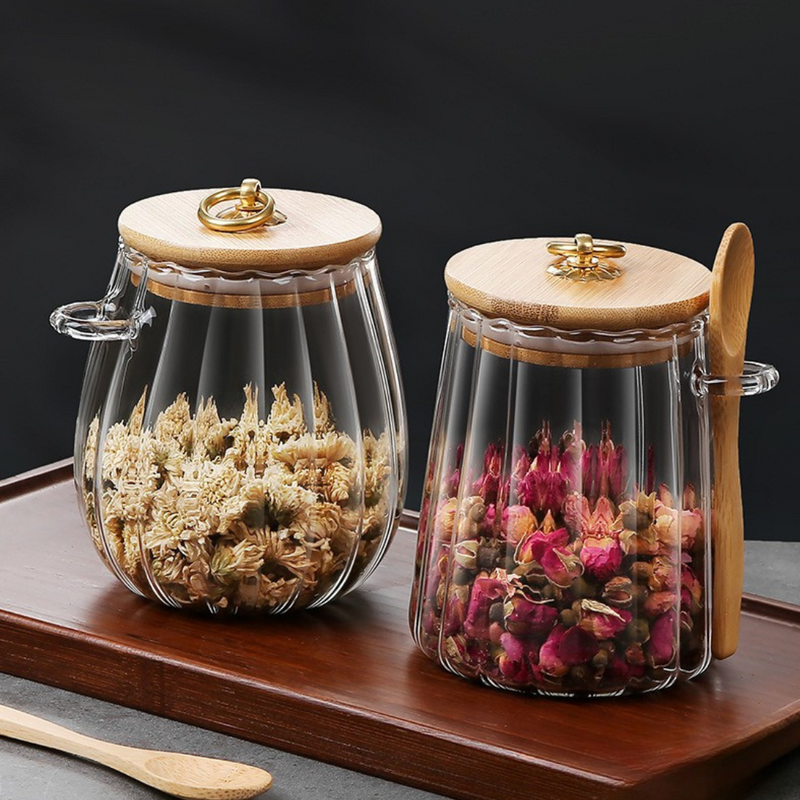 Duo Elegance – Potes de Vidro com Tampa Bambu