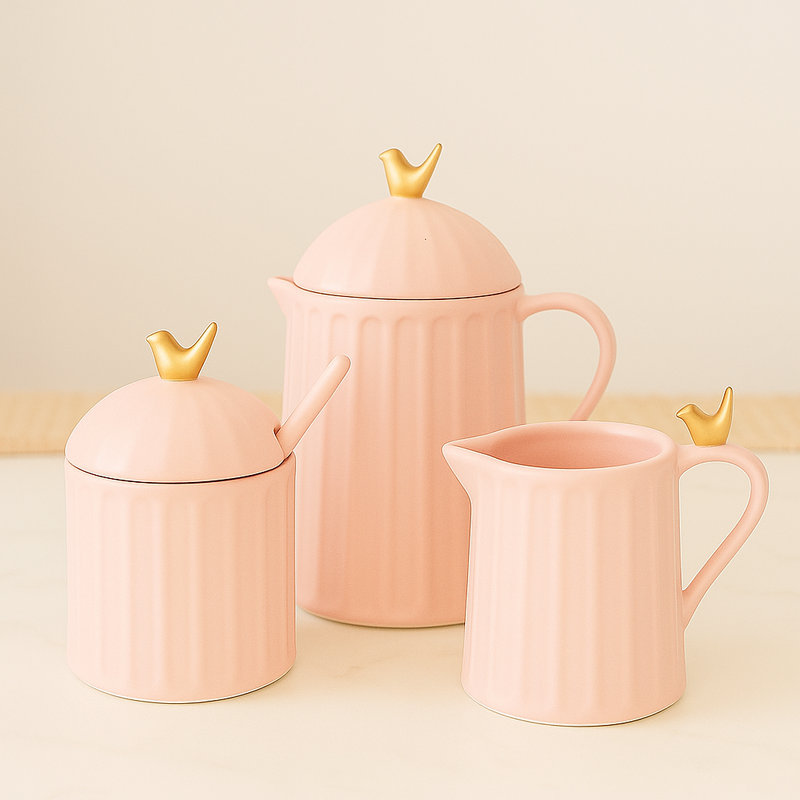 Kit Cerâmica Rosa Colibri 3 Peças