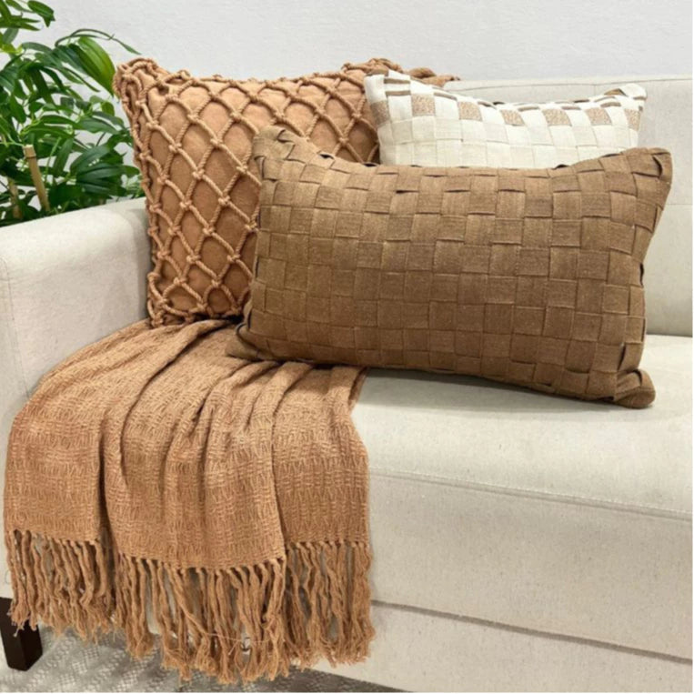 Kit Almofadas Macramê Caramelo Boho