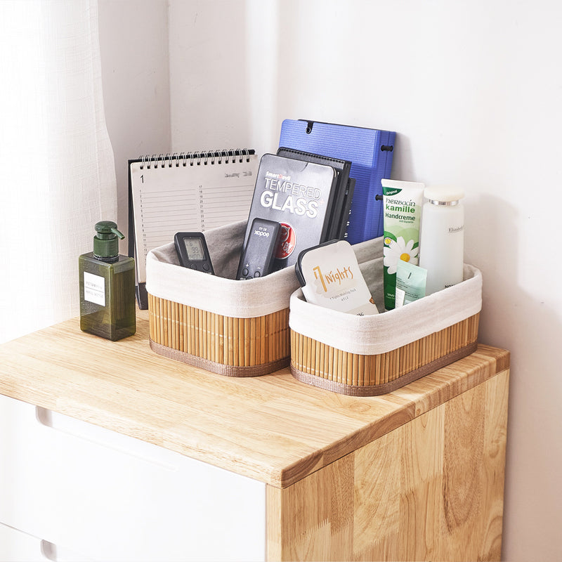 Trio Elegance - Jogo de Cestos Organizadores Bambu Forrado 3 Peças