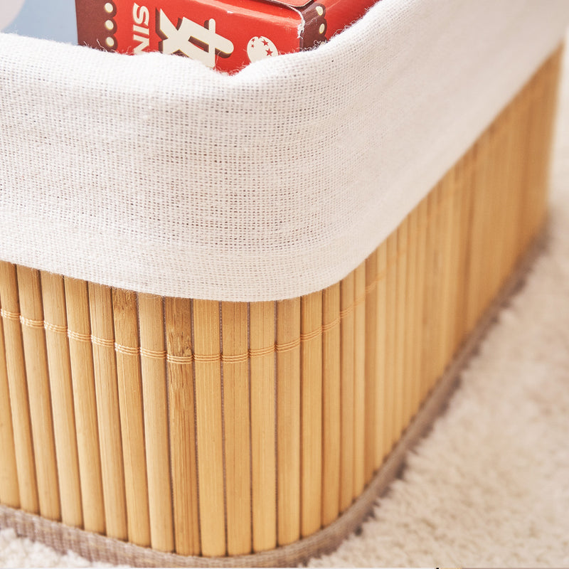 Trio Elegance - Jogo de Cestos Organizadores Bambu Forrado 3 Peças