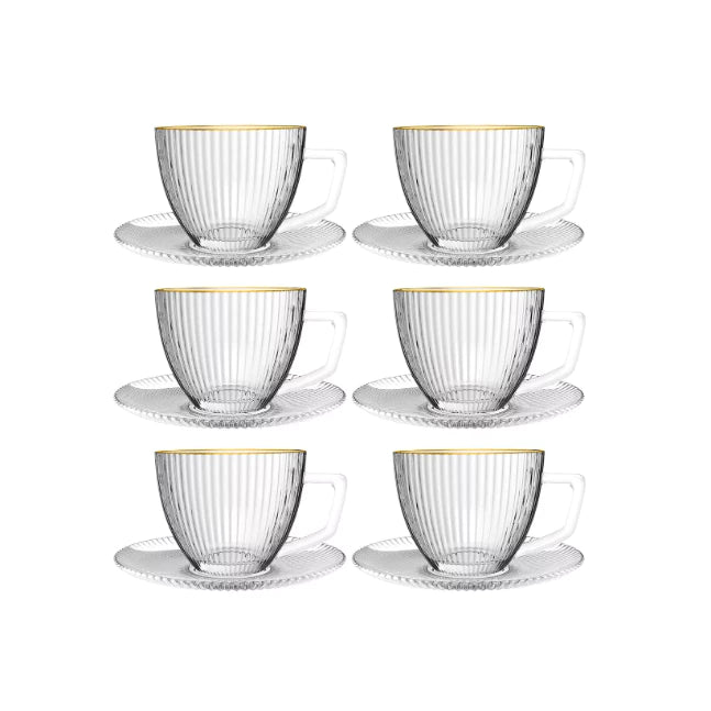 Jogo de Xícaras com Pires Borda Dourada