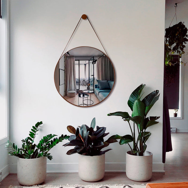 Espelho Elegance Premium - Alça Em Couro 60cm + Suporte