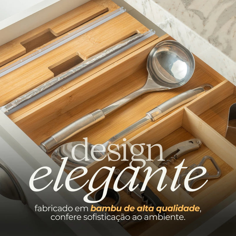 Organizador de Rolos em Bambu | 3 em 1 Prático e Sustentável Leve Essência
