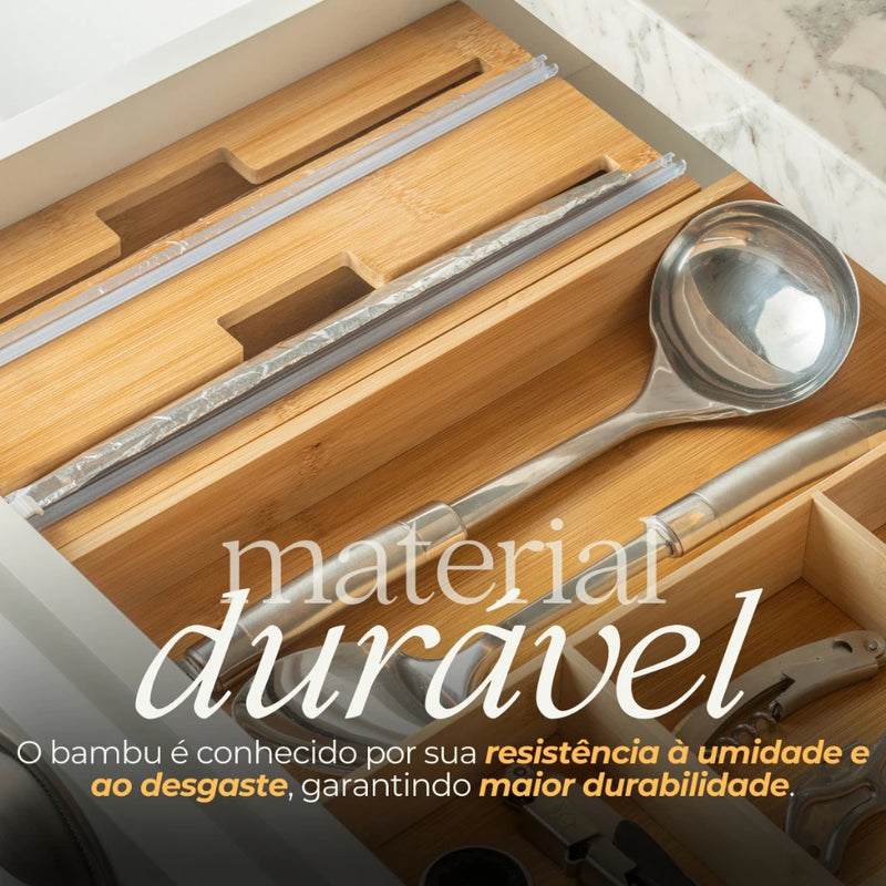 Organizador de Rolos em Bambu | 3 em 1 Prático e Sustentável Leve Essência