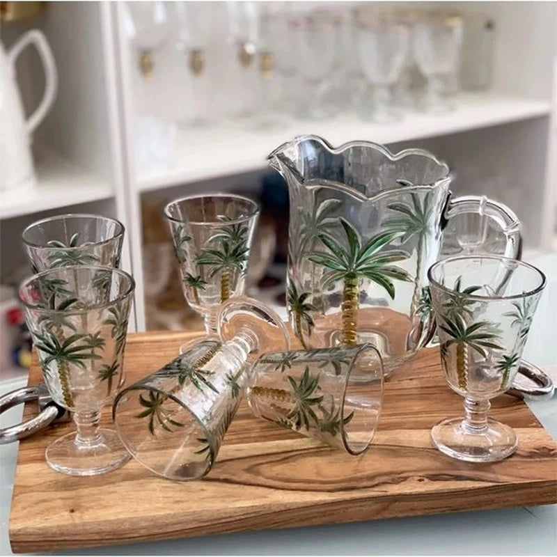 Conjunto Jarra e Taças Palmeira em Cristal