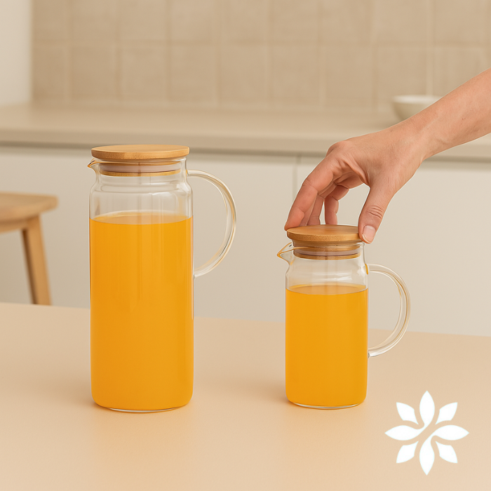 Kit 2 Jarras de Vidro Borossilicato Suco com Tampa de Bambu