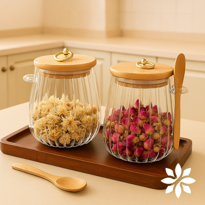Duo Elegance – Potes de Vidro com Tampa Bambu