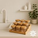 Kit 9 Potes Tampa Bambu e Rack Organizador  Leve Essência