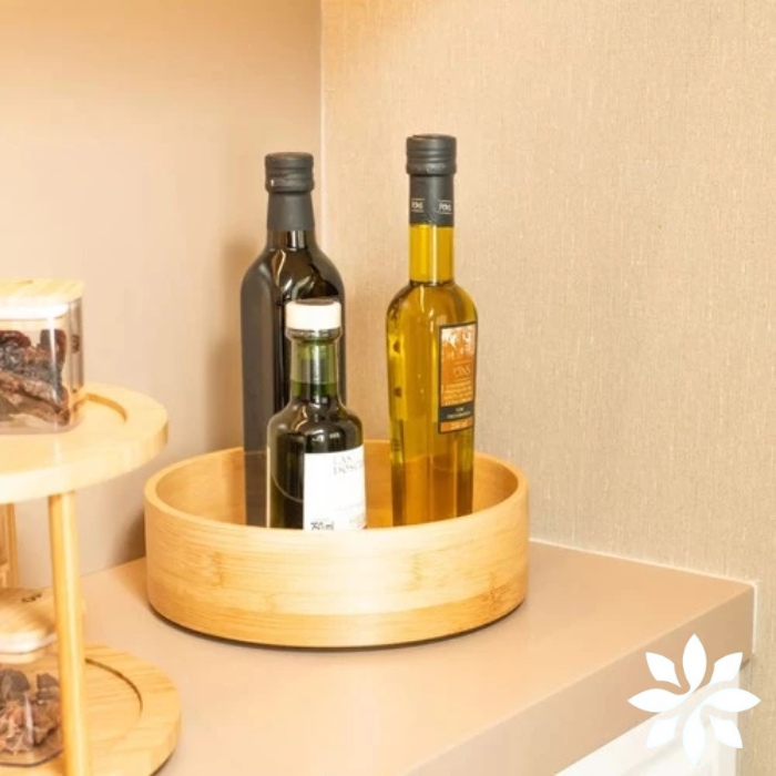 Organizador Giratório de Bambu | 360° Multiuso e Elegância