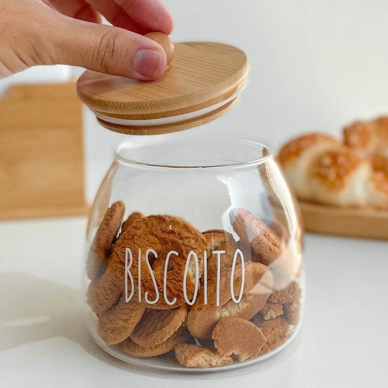 Pote de Vidro com Tampa de Bambu