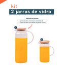 Kit 2 Jarras de Vidro Borossilicato Suco com Tampa de Bambu