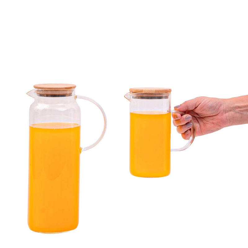 Kit 2 Jarras de Vidro Borossilicato Suco com Tampa de Bambu