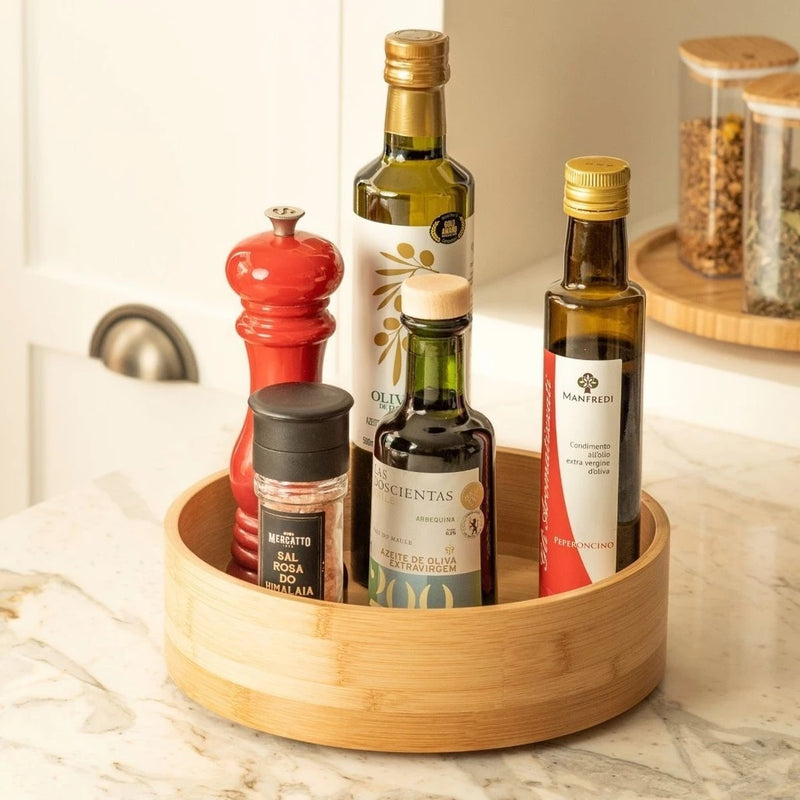 Organizador Giratório de Bambu | 360° Multiuso e Elegância