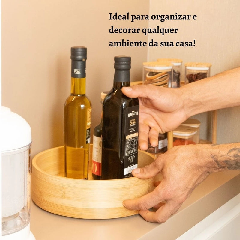 Organizador Giratório de Bambu | 360° Multiuso e Elegância