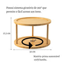 Organizador Giratório Duplo Bandeja Redonda Bambu Leve Essência