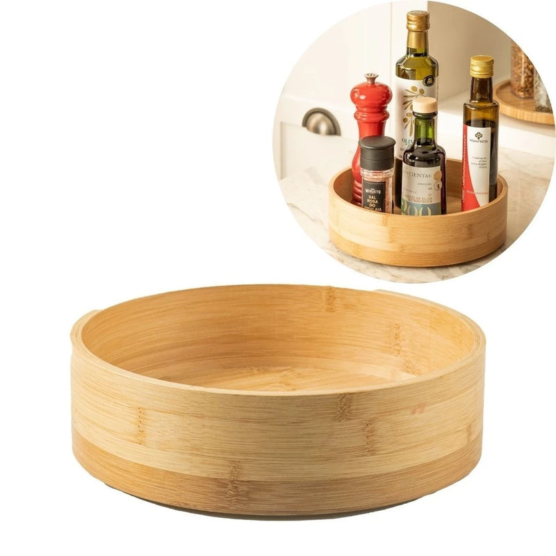 Organizador Giratório de Bambu | 360° Multiuso e Elegância